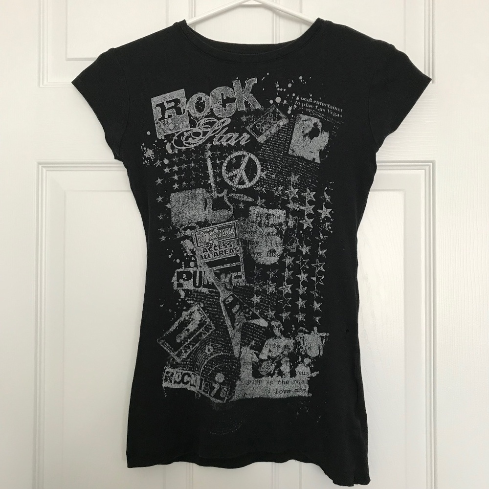 Y2K 100% Cotton Streetwear Society Rock Star Music T Shirt S Peace Band
